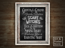 GHOSTS & GOBLINS | Chalkboard Art | Upcycled White Wood Mesh Frame 