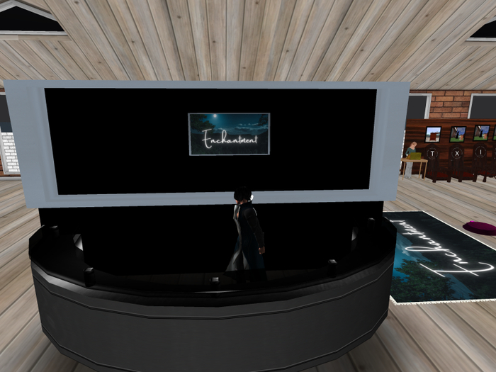 Reception desk black and silver and chair
