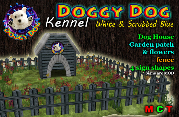 *** DOGGY DOG *** Kennel - White & Scrubbed Blue