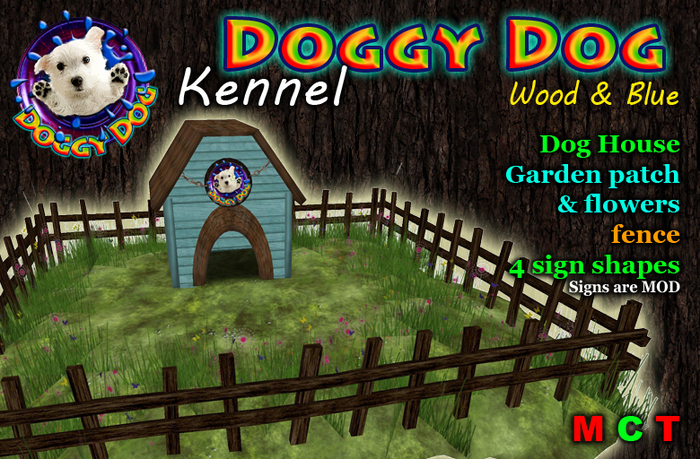 *** DOGGY DOG *** Kennel - Wood & Blue