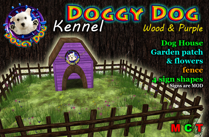 *** DOGGY DOG *** Kennel - Wood & Purple
