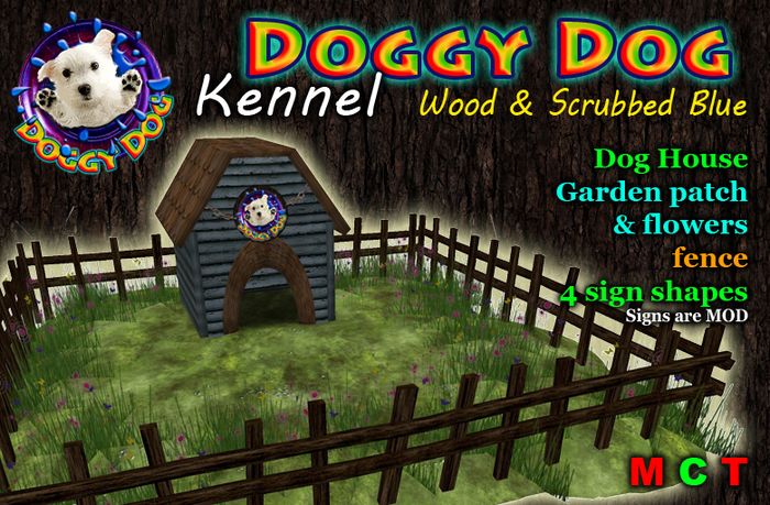 *** DOGGY DOG *** Kennel - Wood & Scrubbed Blue