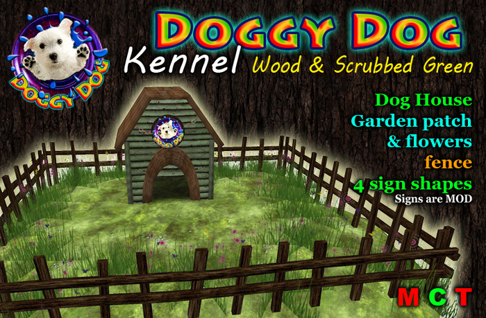 *** DOGGY DOG *** Kennel - Wood & Scrubbed Green