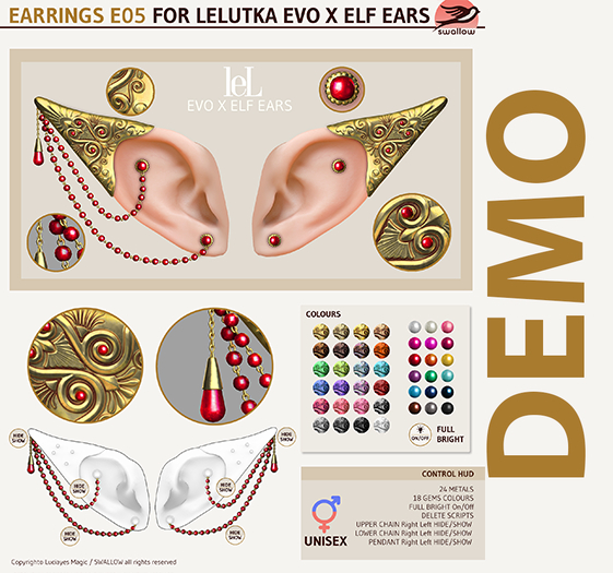 DEMO ^^Swallow^^ Earrings E05 for lel Evo X Elf Ears