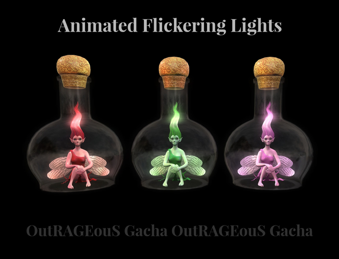 Second Life Marketplace - *HEXtraordinary* 3 Captured Faerie Lights - Ruby,  Rose, Absinthe