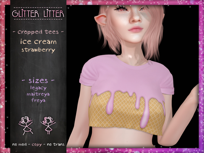 - Glitter Litter - Cropped Tees - Ice Cream Strawberry