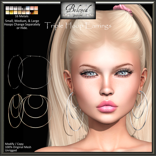 Beloved Jewelry : Triple Hoop Earrings (Texture Change Metals) Silver, Gold, Large Hoops Earrings