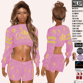PINK CROPPED SWEATSHIRT&SHORTS,MESH BODY