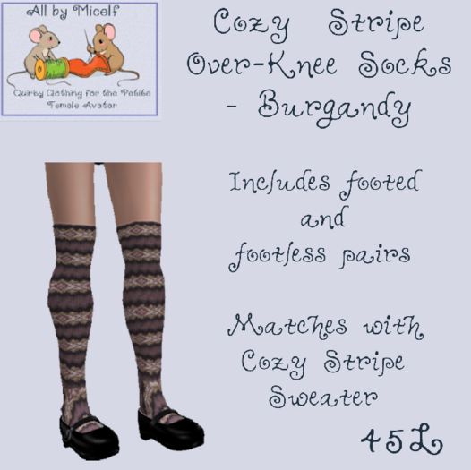 AbM Cozy Stripes Over-Knee Socks - Burgandy