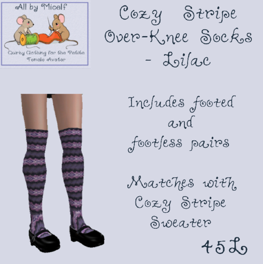 AbM Cozy Stripes Over-Knee Socks - Lilac