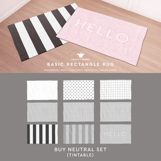 +Half-Deer+ Basic Rectangle Rug [Neutral Set]