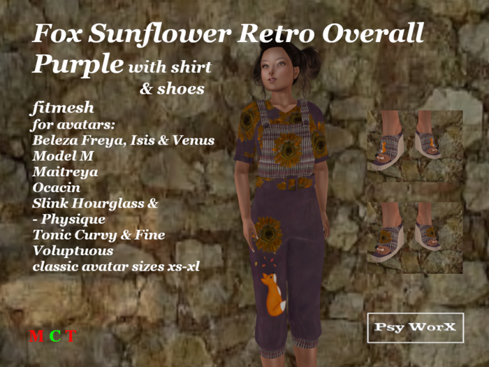 >PsyWorX< Fox Sunflower Purple Overall, T-Shirt &Shoes DEMO BOX