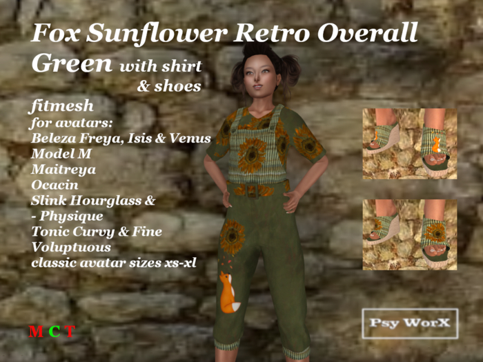 >PsyWorX< Fox Sunflower Retro Overall, T-Shirt & Shoes DEMO BOX