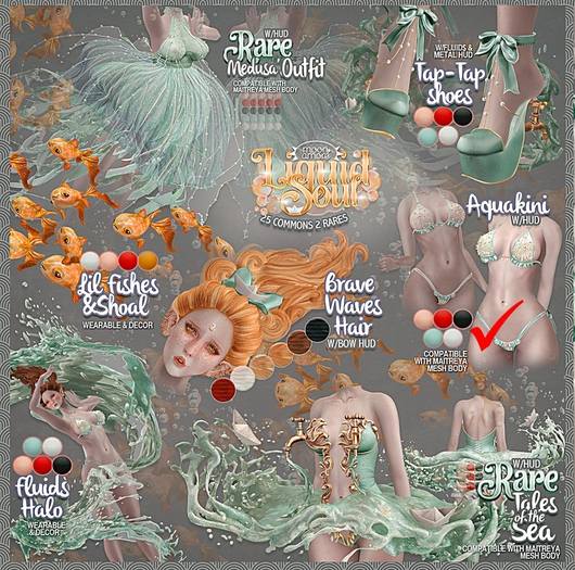 :Moon Amore: Liquid Soul/  Aquakini Swimsuit-  Coal