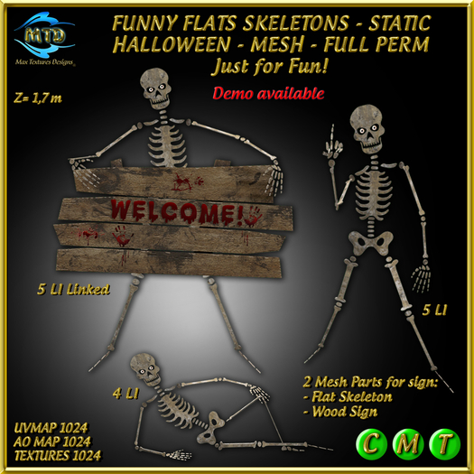 FUNNY FLATS SKELETONS STATIC - HALLOWEEN - MESH - FULL PERM