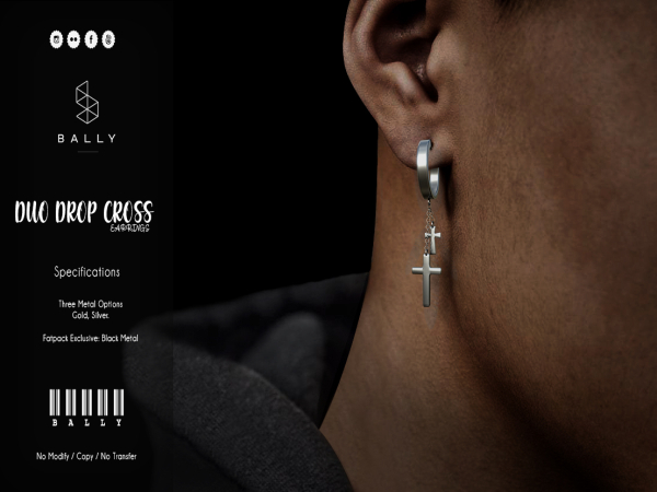 'BALLY' Duo Drop Cross Silver