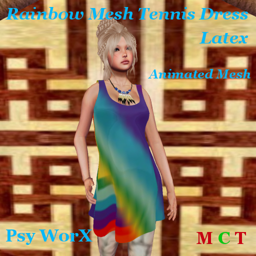 >PsyWorX< DEMO Rainbow Mesh Tennis Dress Latex v2