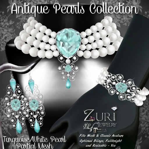 Copy Zuri Rayna~Antique Pearls Turquoise/White Collection P-Mesh
