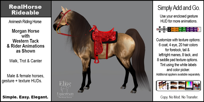 *E* RealHorse Rideable Morgan Western [Add & Click]