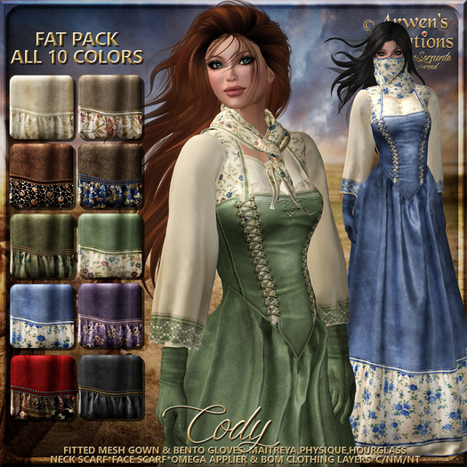 {AS} Cody Fitted Mesh Gown FAT PACK: All 10 30% Off; Western, Pioneer, Prairie, Tombstone; Maitreya, Hourglass, Physique