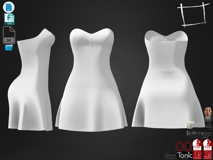 Dae Obj FBX For Strapless Mini Dress With Chest Buttons Slink,Maitreya,Belleza,Tonic,Legacy, Voluptuous