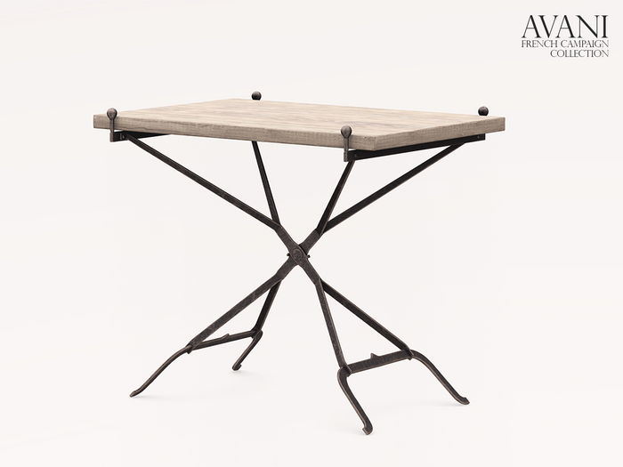 Avani French Campaign Collection Side Table, Gray Oak