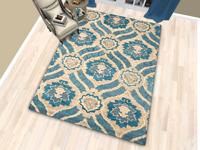  Contemporary Blue Cream Area Rug #18