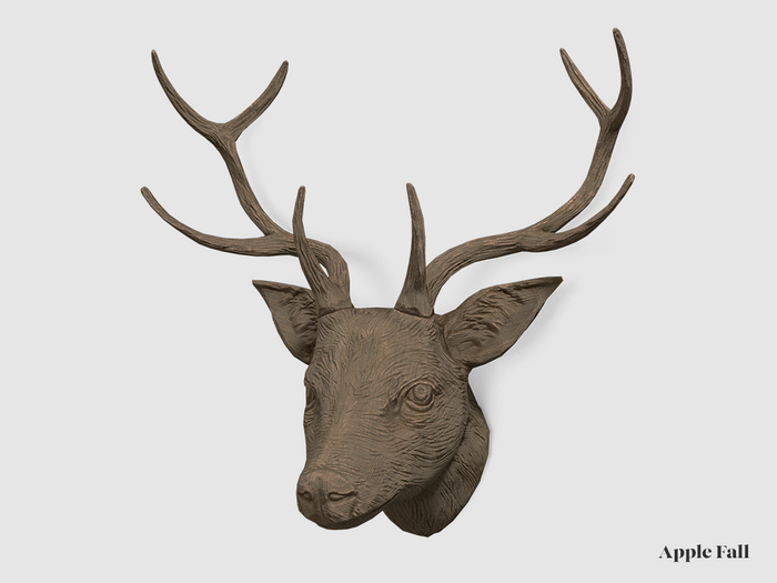Apple Fall Carved Stag Bust - Oiled Oak