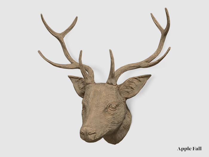 Apple Fall Carved Stag Bust - Stripped Oak