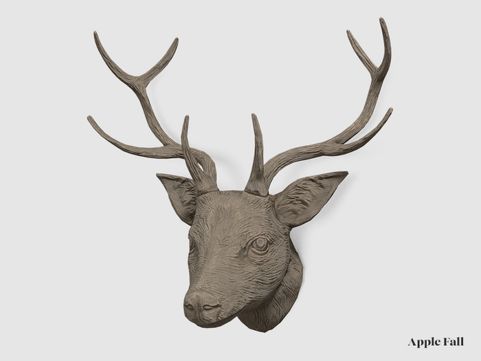 Apple Fall Carved Stag Bust - Weathered Oak