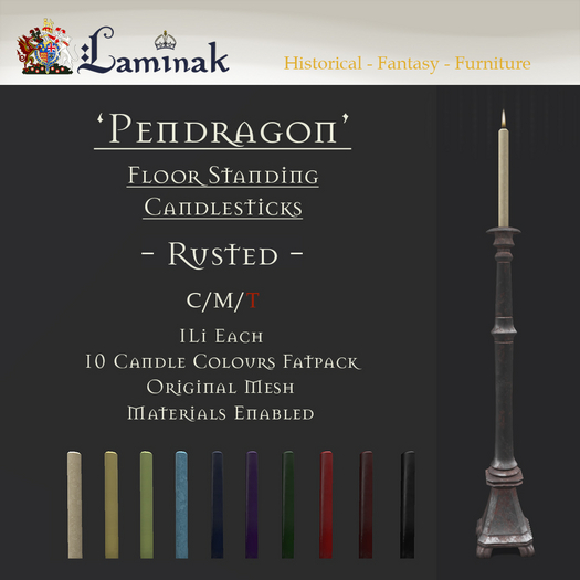 Laminak - Pendragon Floor Standing Candlestick Fat Pack - RUSTED