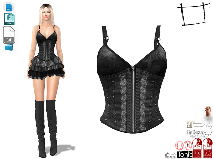 Dae Obj FBX For Lace Up Corset With Straps Slink, Maitreya, Belleza, Tonic, Legacy
