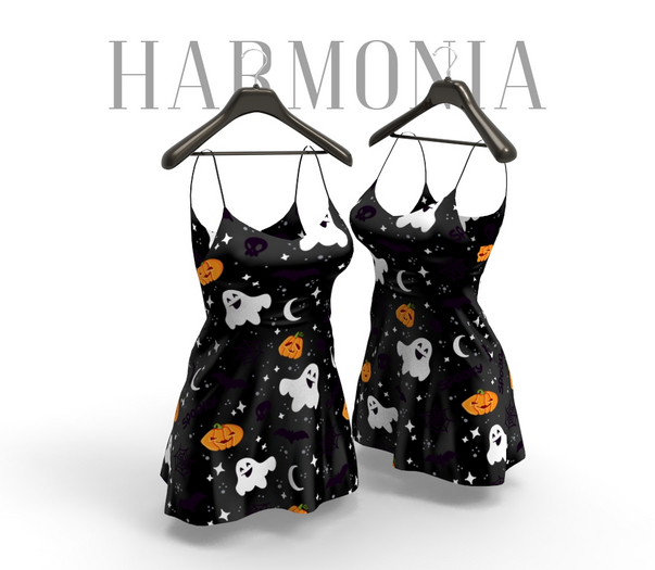 * Harmonia Black Halloween Casual Dress Maitreya Freya Slink