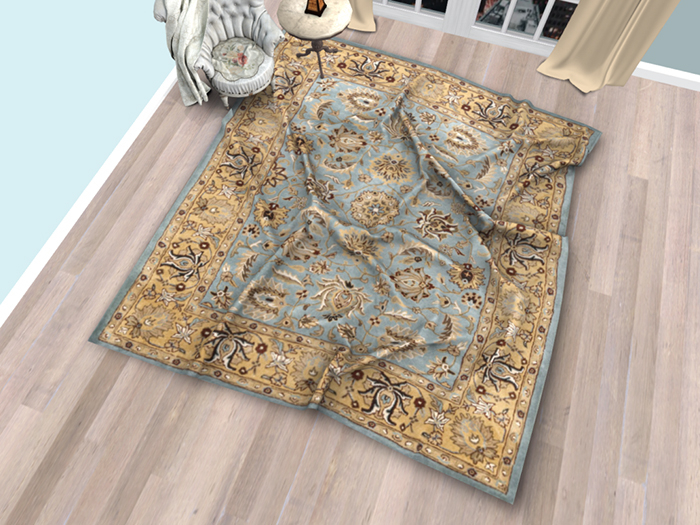   Wrinkled Oriental Gold and Blue Area Rug #22 