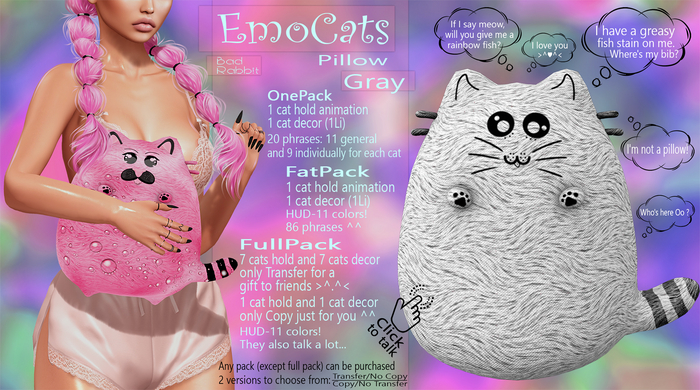 .:Bad Rabbit:. (Co/NTr) EmoCats Pillow Gray