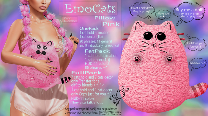 .:Bad Rabbit:. (Tr/NCo) EmoCats Pillow Pink