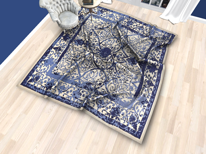 Vintage Wrinkled Worn Blue off white area Rug #25 