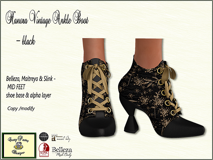 Crazy Pastry Designs Hanora Ankle Boot - medium foot - black