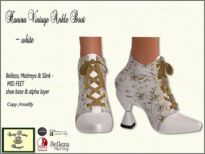 Crazy Pastry Designs Hanora Ankle Boot - medium foot - white