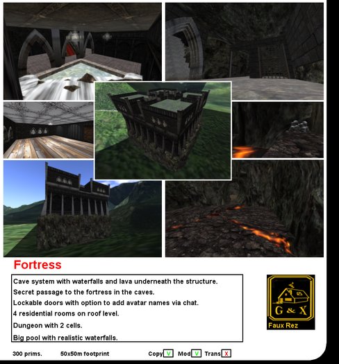 Dark Gothic Fortress on Cave with Water Features - Goth - Vampire - Low Prim , 4096 sqm