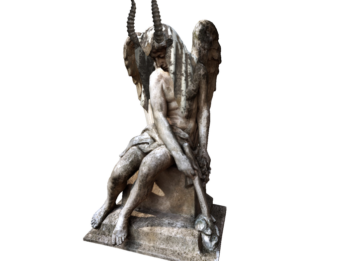 BOX ESTATUA ANGEL CAIDO 3 PRIMS  +CUERNOS SENTADO M&C oscura