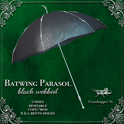 Grasshopper St Batwing Parasol - Black Webbed