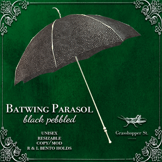 Grasshopper St Batwing Parasol - Black Pebbled