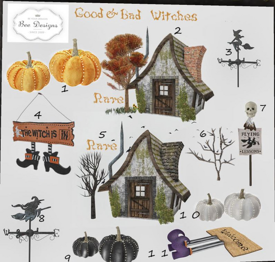 10 Bee Designs Good & Bad Witches - White Pumpkins