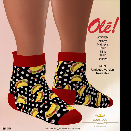 UNISEX - Rigged Short Mesh Socks TACOS for MEN and WOMEN (Boxed)