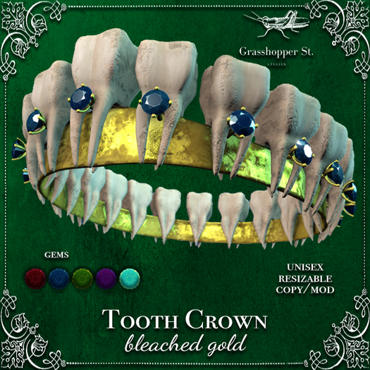 Grasshopper St Tooth Crown - Bleached Gold