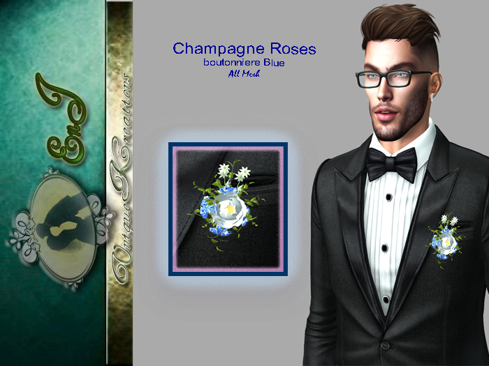 Champagne Roses boutonniere blue