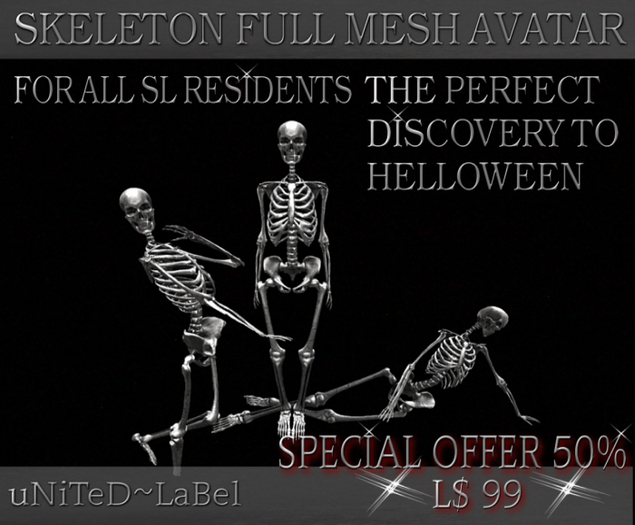 >>uNiTeD-LaBeL<< Skeleton Avatar  **100% Mesh** RIGGED MESH