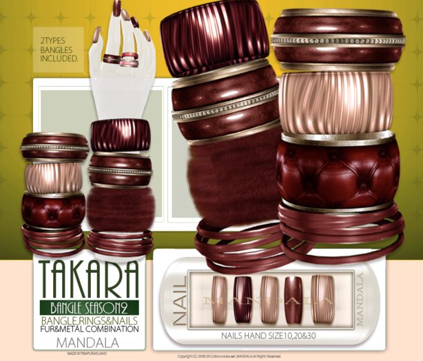 [MANDALA]TAKARA Bangle/RED Fur,leather, Nail &  ring(update