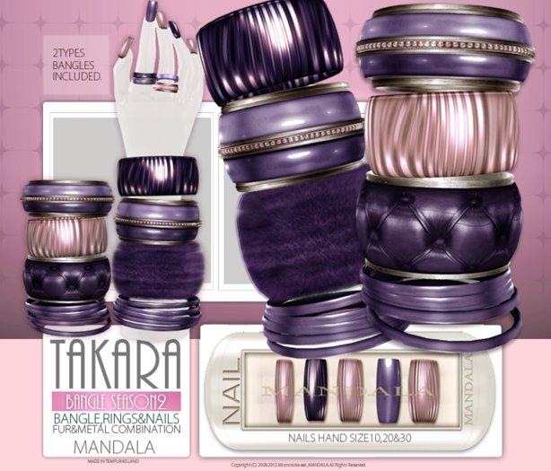 [MANDALA]TAKARA Bangle/PURPLE Fur,leather, Nail &  ring(update